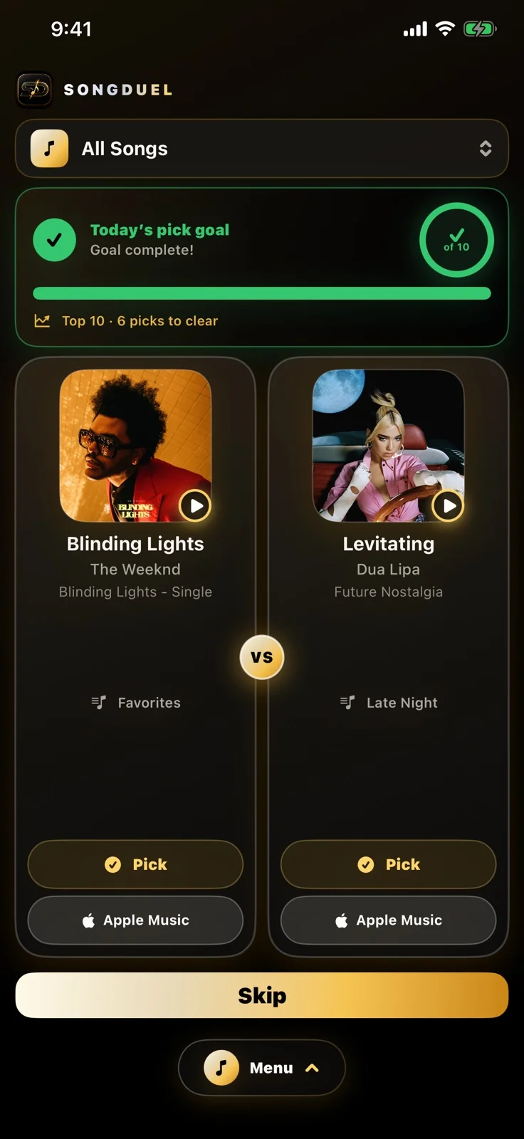 Rank Your Music: compare Blinding Lights and Levitating